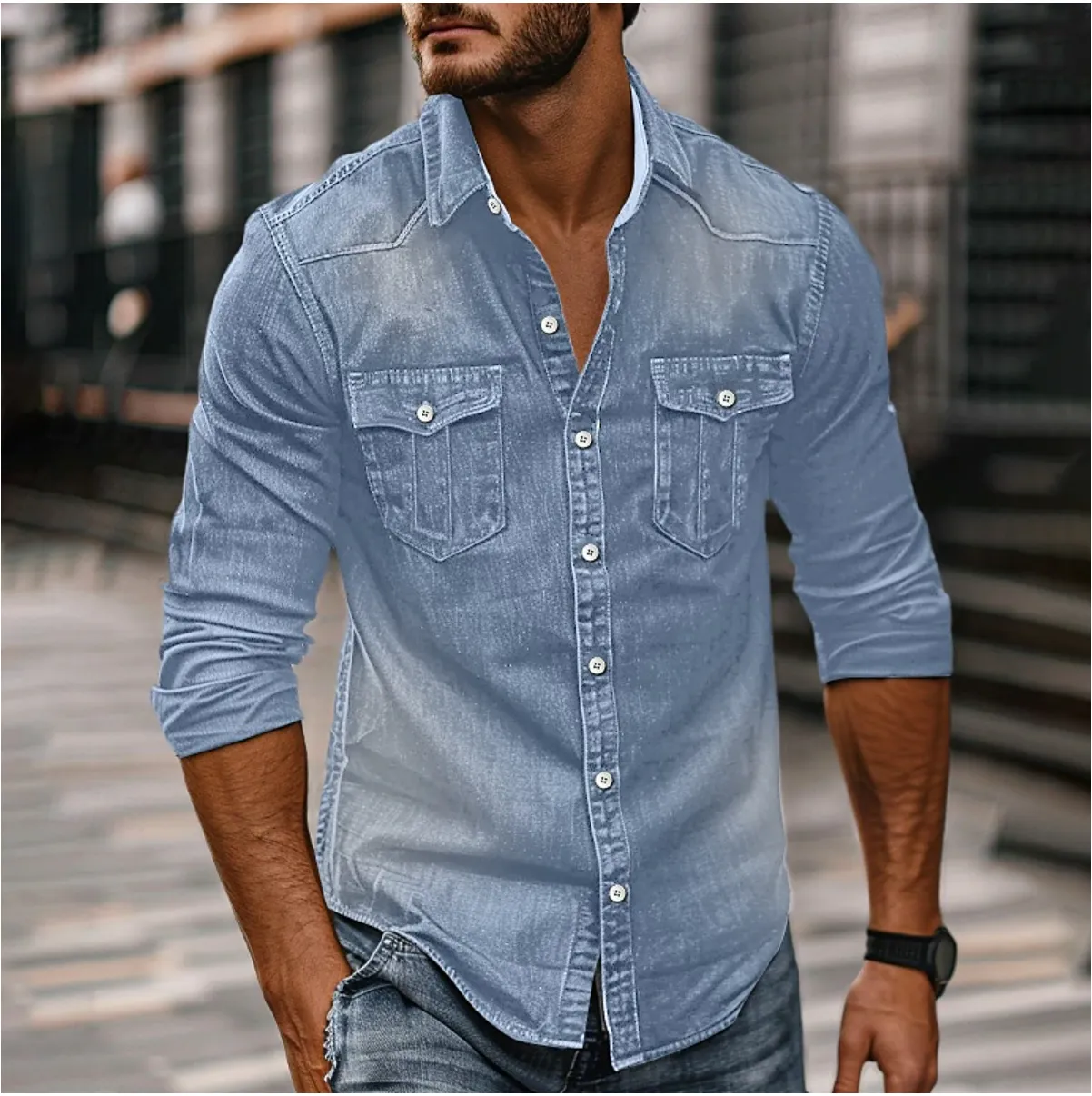 Men's Classic Denim Button-Up Shirt for Casual Wear – Lucas