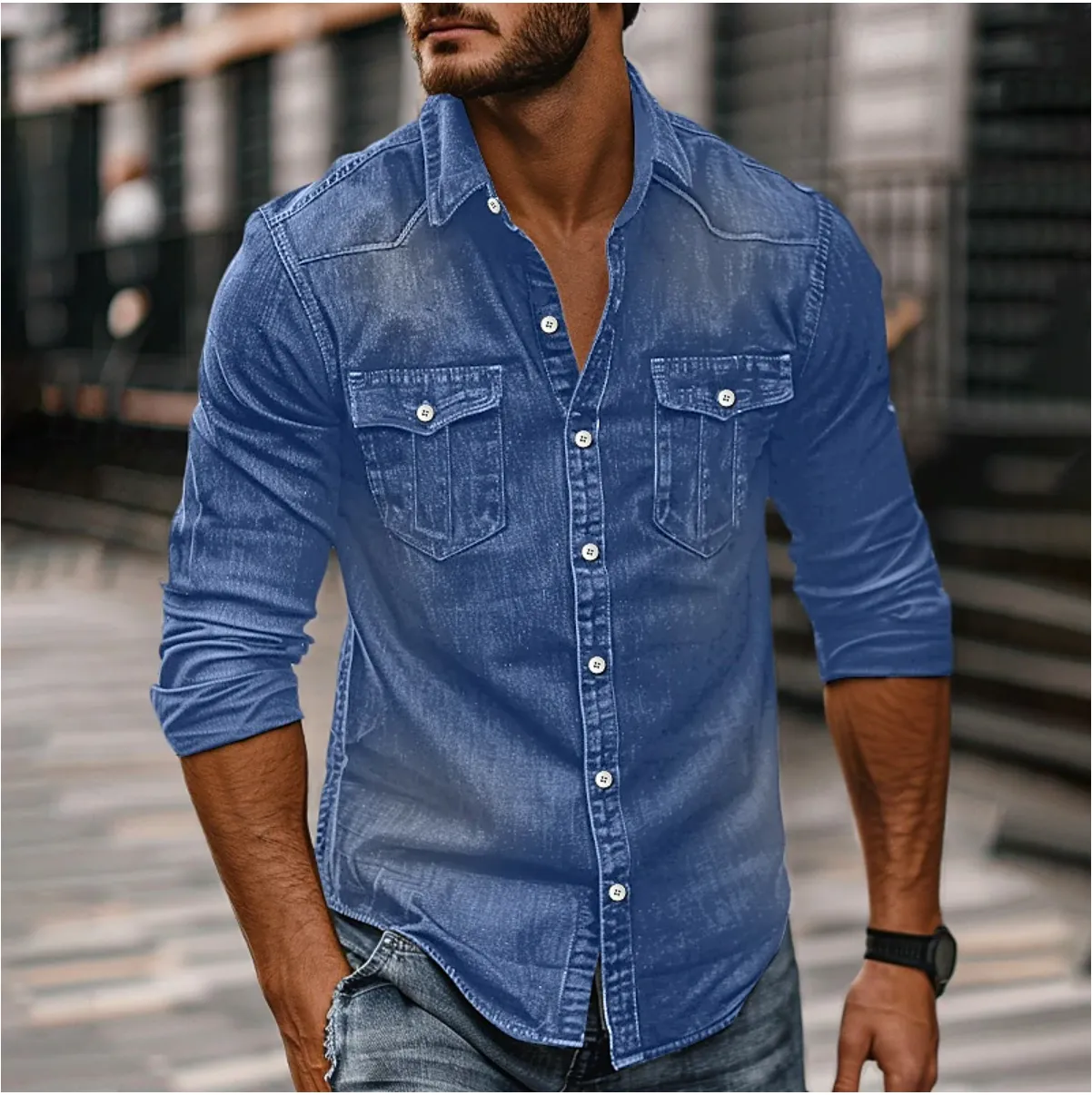 Men's Classic Denim Button-Up Shirt for Casual Wear – Lucas