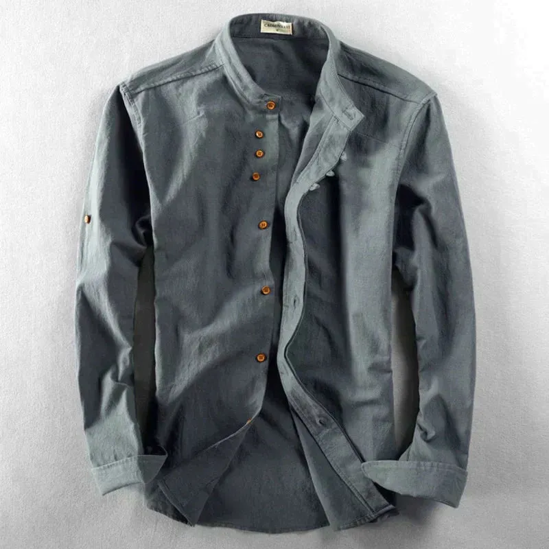 Men’s Modern Shirt with Stand Collar and Pocket