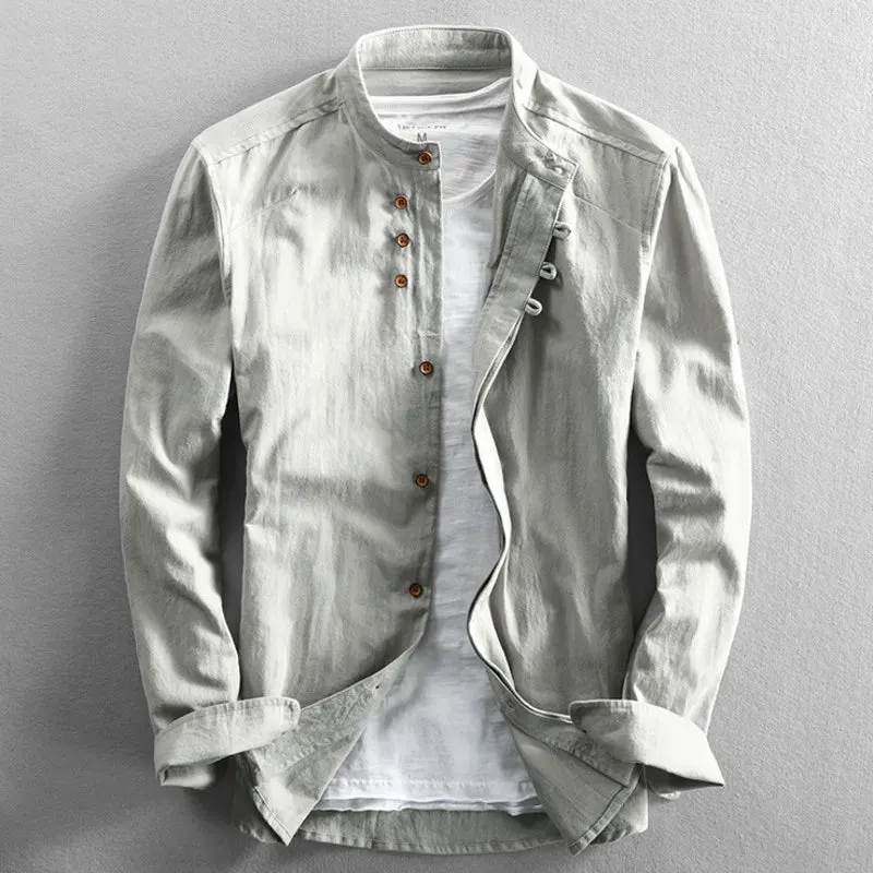 Men’s Modern Shirt with Stand Collar and Pocket