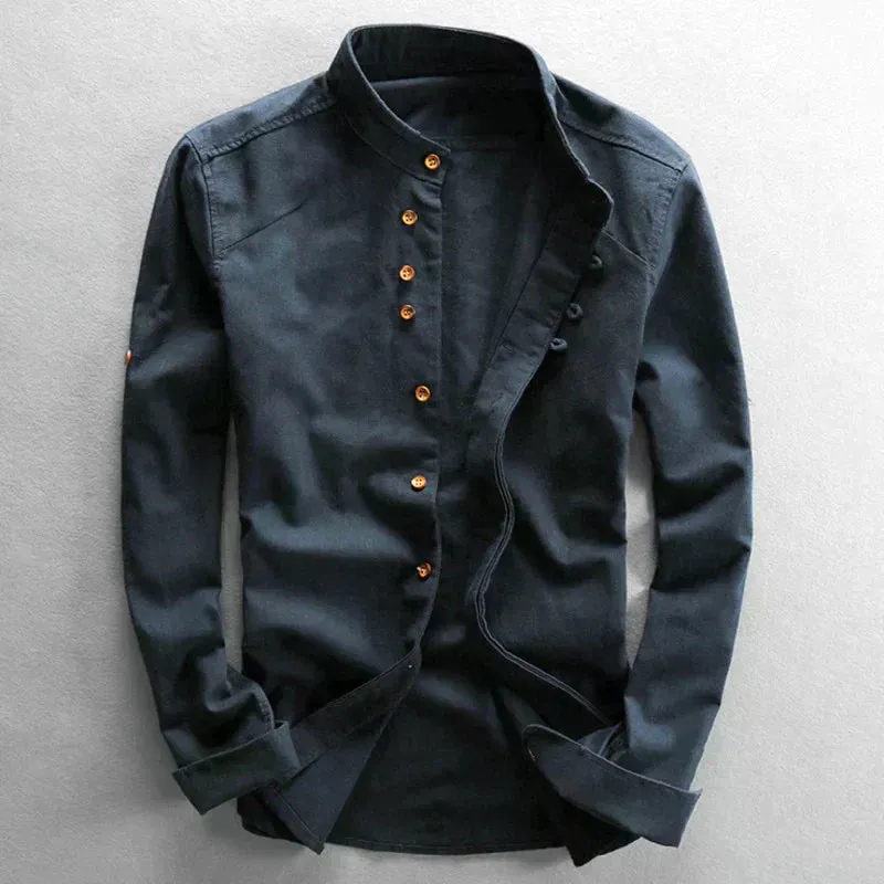 Men’s Modern Shirt with Stand Collar and Pocket