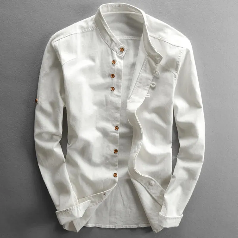 Men’s Modern Shirt with Stand Collar and Pocket