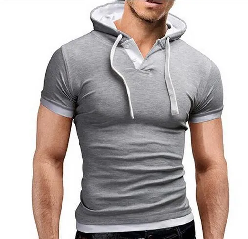 Men's Short Sleeved Hooded T-Shirts With 8 Color Options