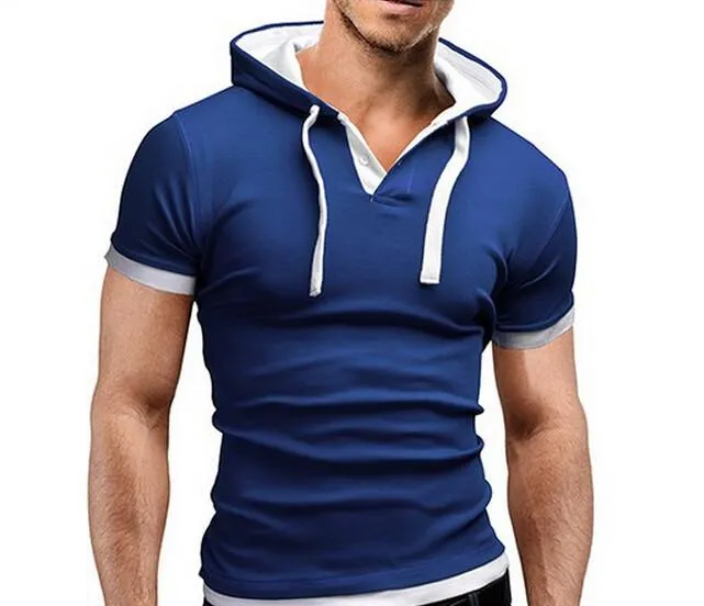 Men's Short Sleeved Hooded T-Shirts With 8 Color Options