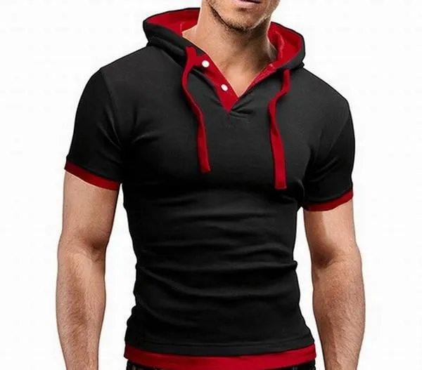 Men's Short Sleeved Hooded T-Shirts With 8 Color Options