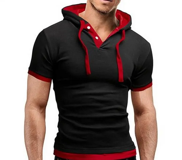 Men's Short Sleeved Hooded T-Shirts With 8 Color Options