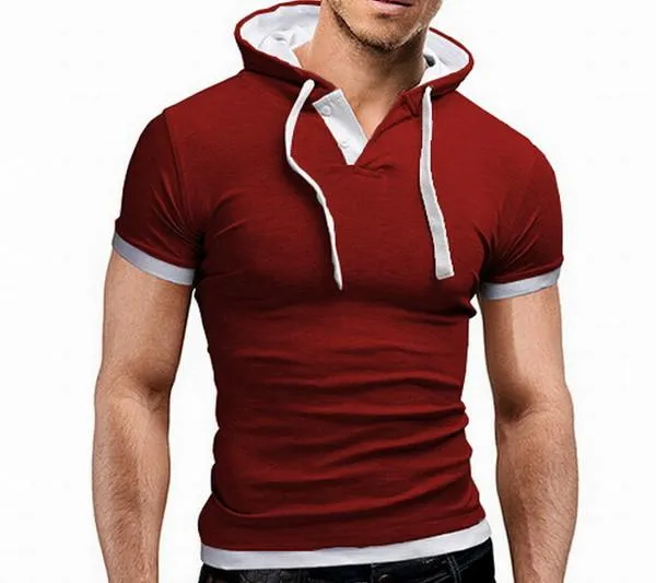 Men's Short Sleeved Hooded T-Shirts With 8 Color Options