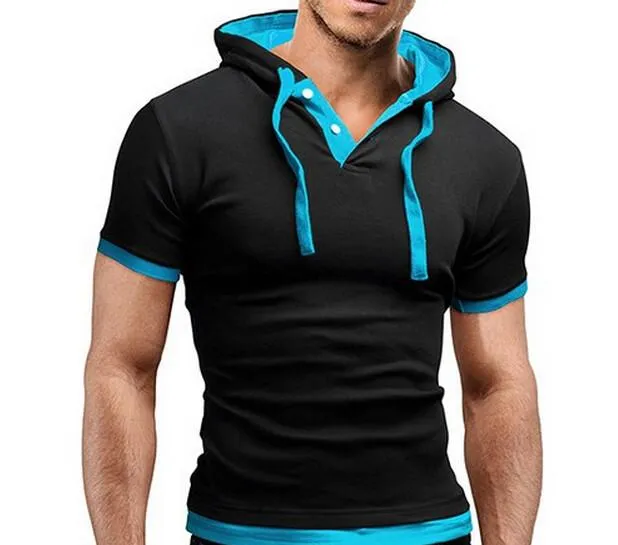 Men's Short Sleeved Hooded T-Shirts With 8 Color Options