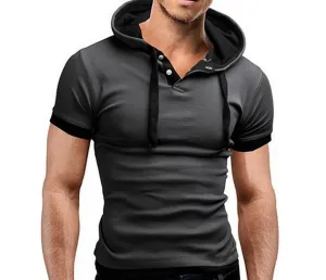 Men's Short Sleeved Hooded T-Shirts With 8 Color Options