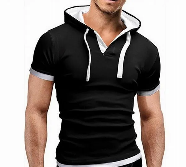 Men's Short Sleeved Hooded T-Shirts With 8 Color Options