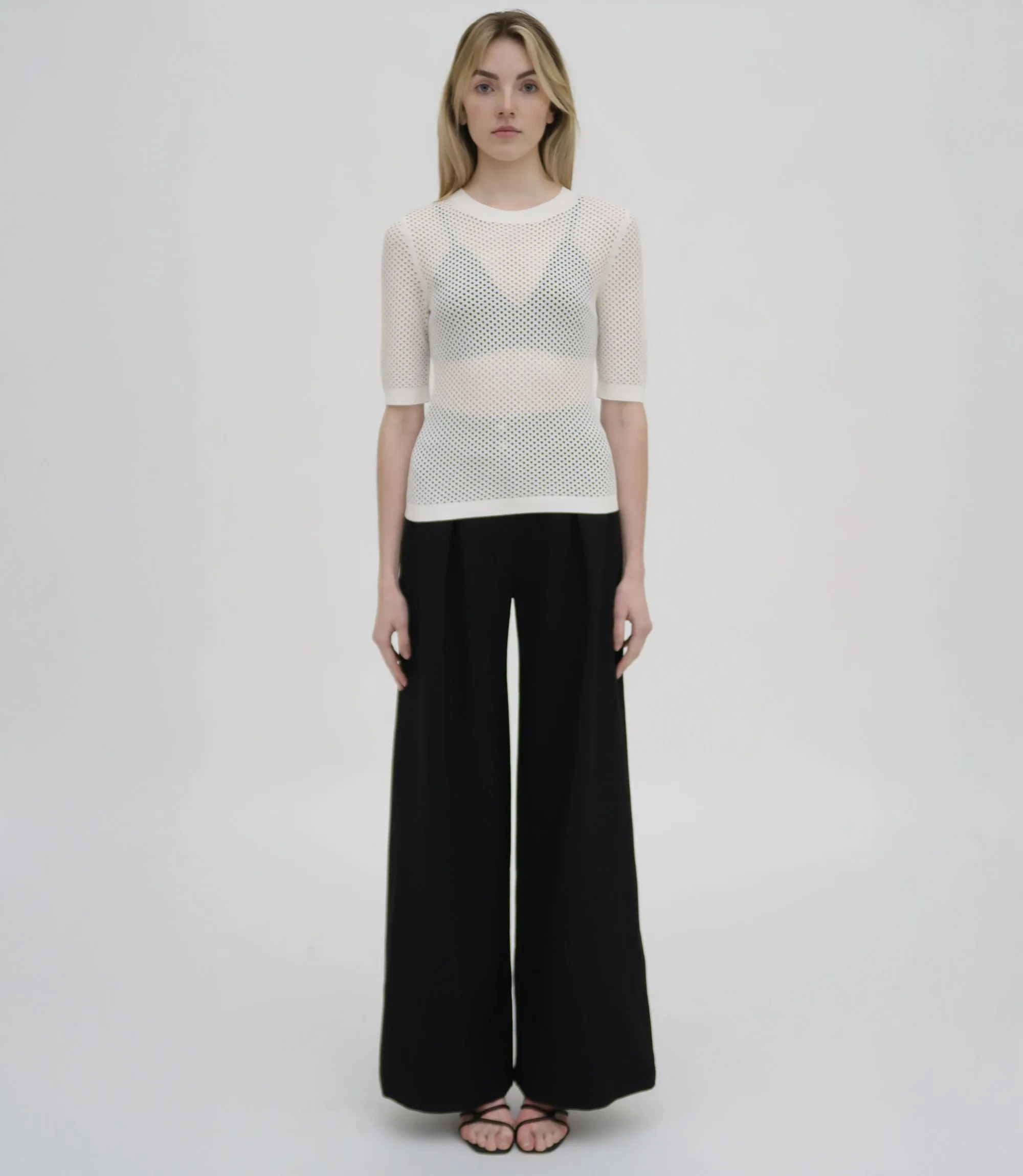 MESH CROPPED SLEEVE SWEATER