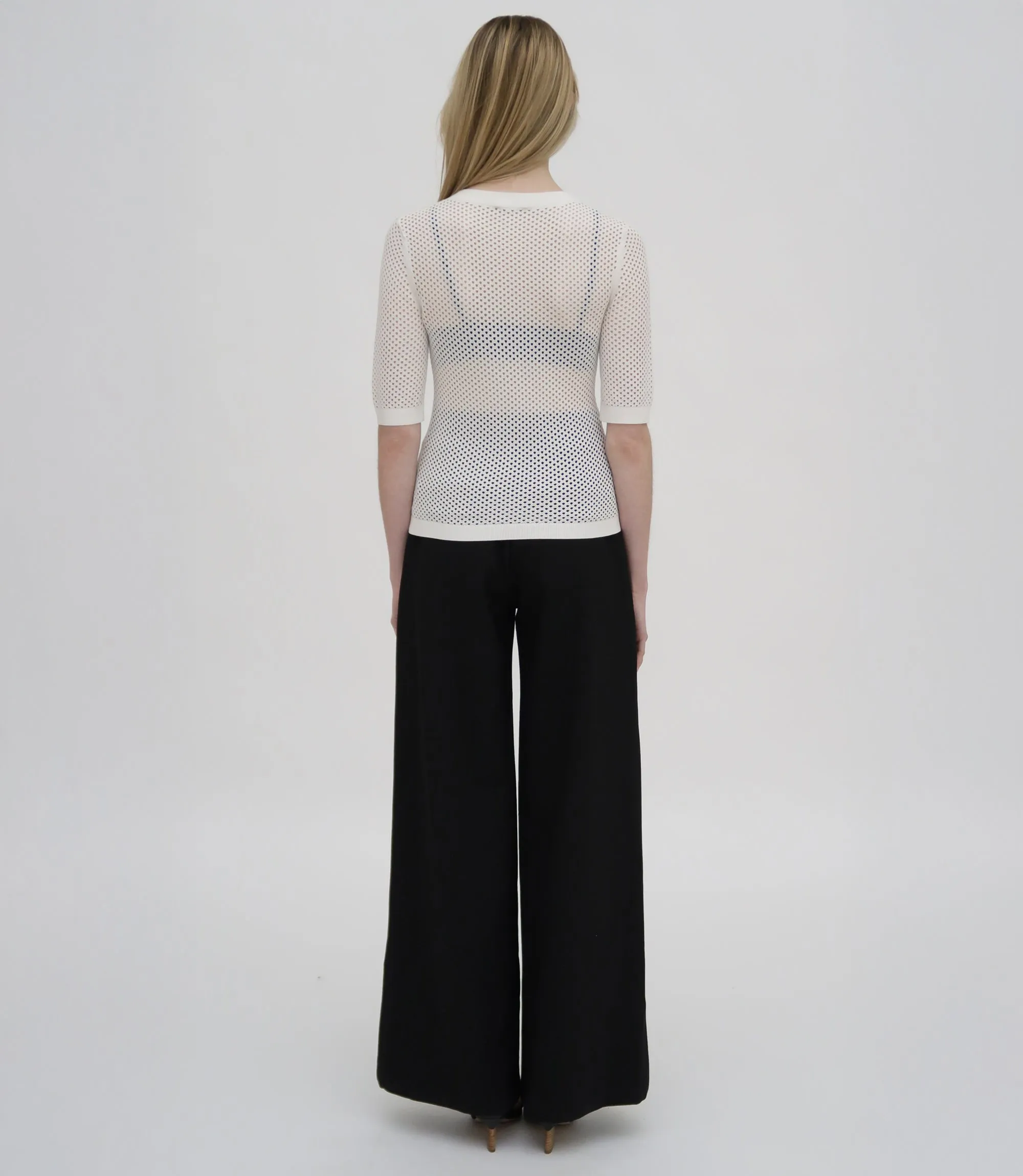 MESH CROPPED SLEEVE SWEATER