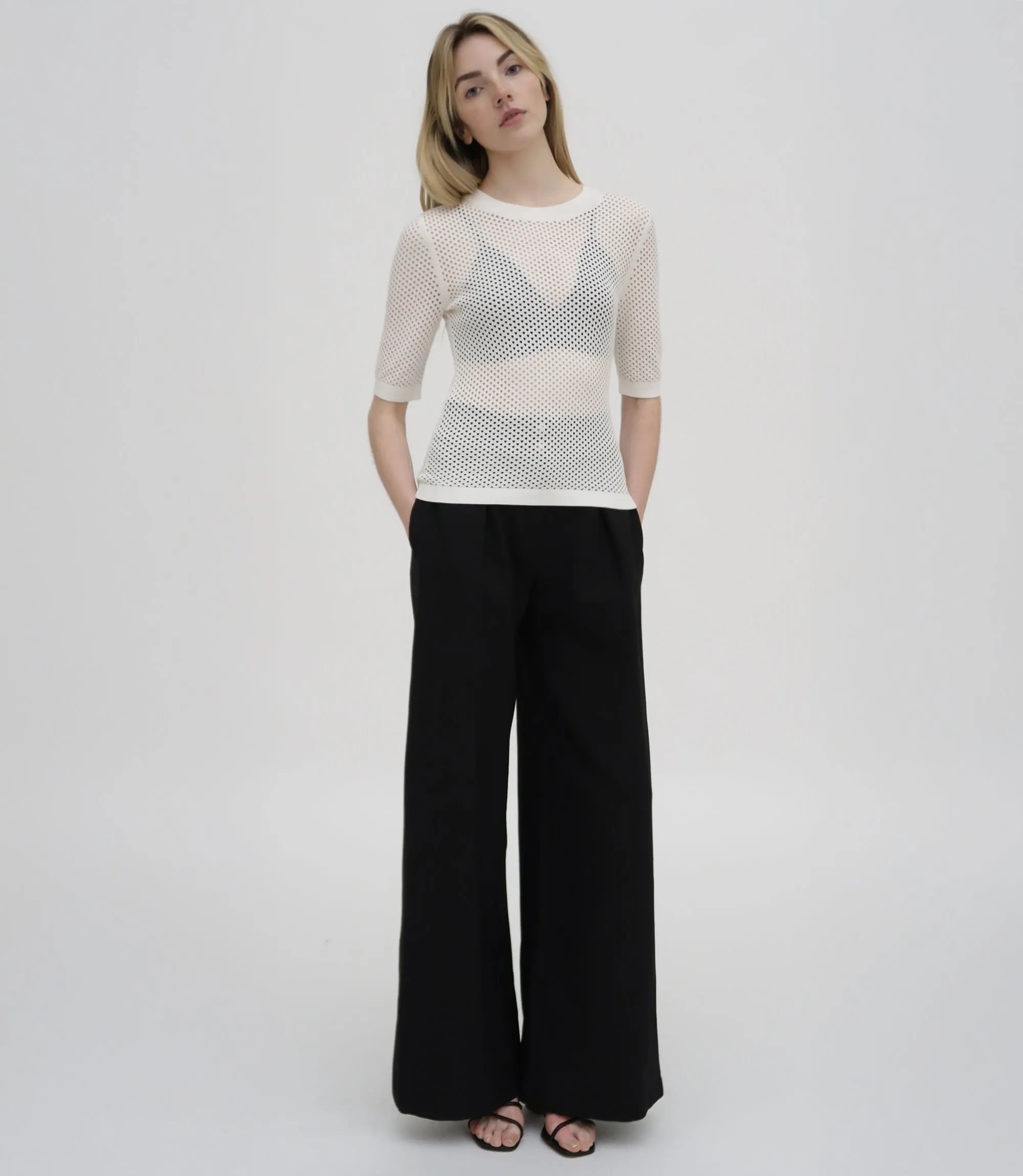 MESH CROPPED SLEEVE SWEATER