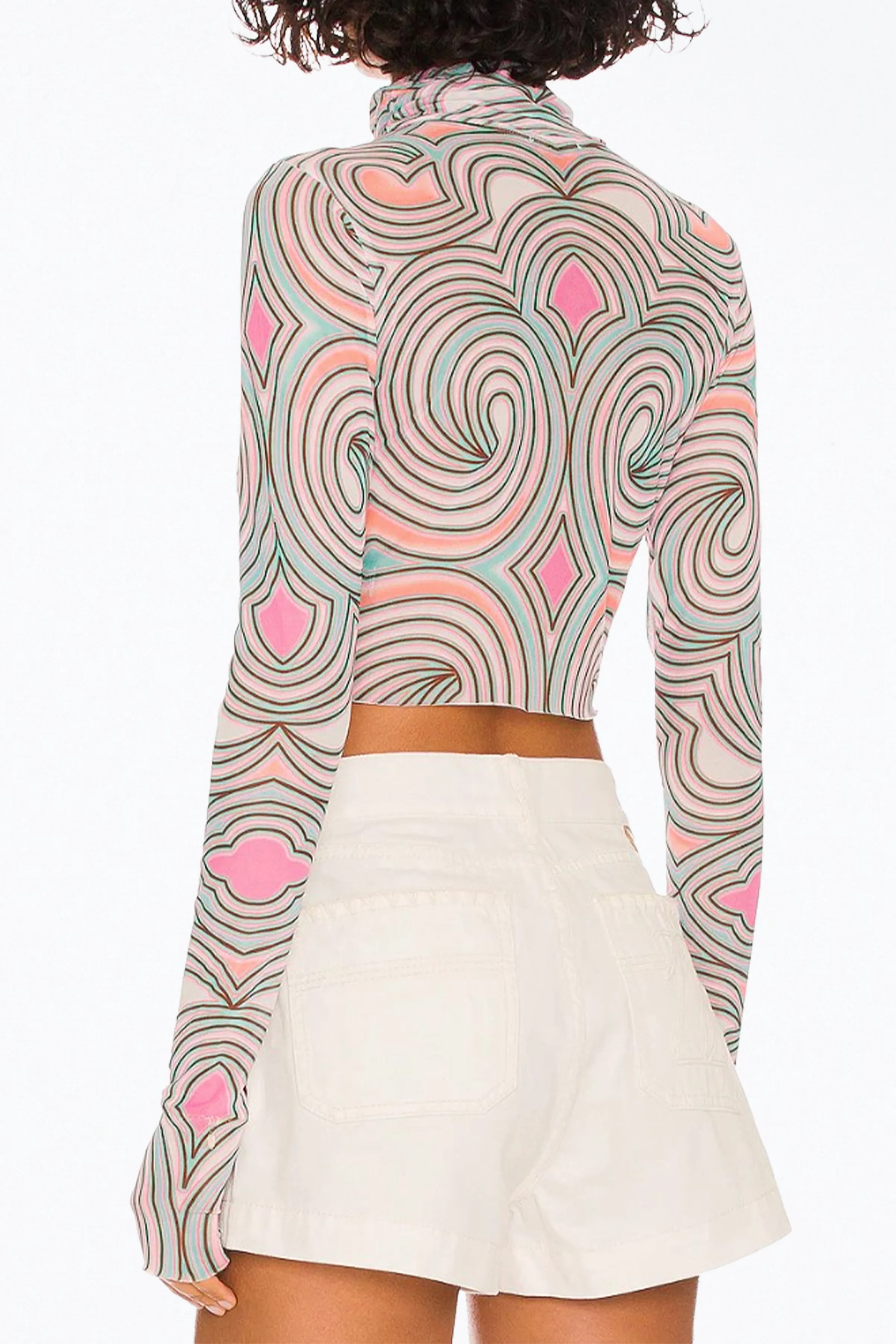 MICAELA CROPPED POWER MESH TURTLENECK TOP
