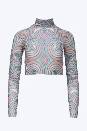 MICAELA CROPPED POWER MESH TURTLENECK TOP
