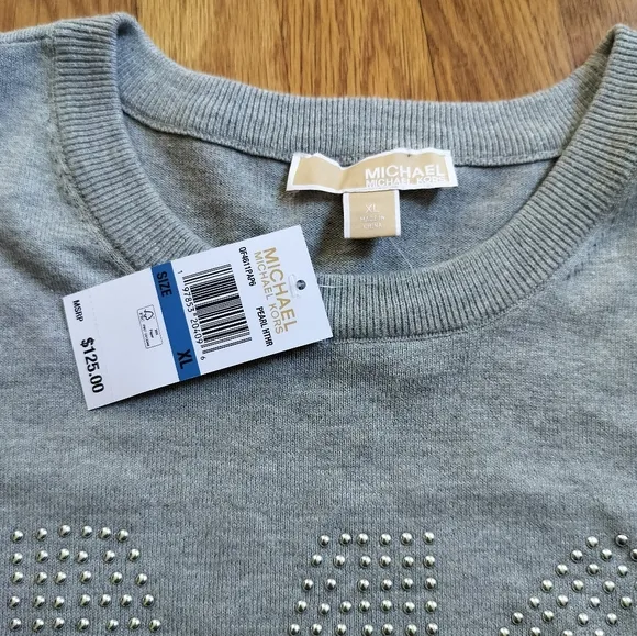 Michael Kors Women's Knit Top Sweaters Size XL Colors Gray Cristal Studded Logo