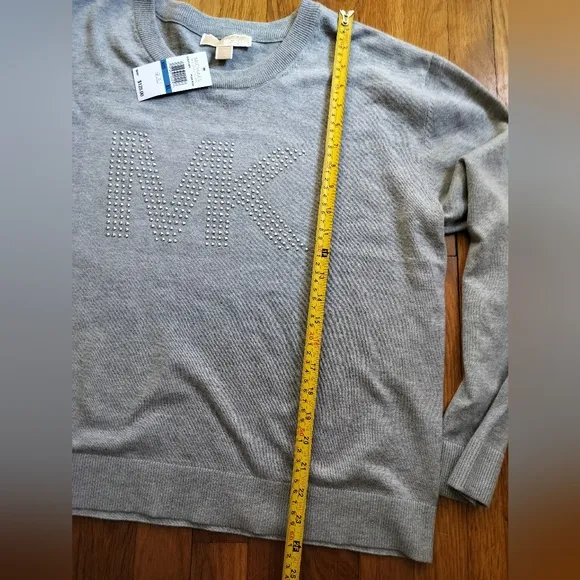 Michael Kors Women's Knit Top Sweaters Size XL Colors Gray Cristal Studded Logo