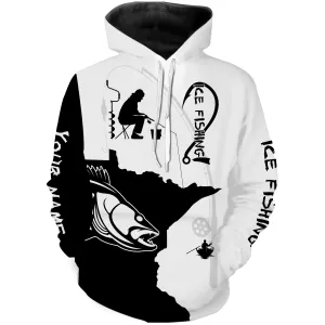Minnesota ice fishing Walleye winter fishing black and white Custom fishing hoodie NPQ400