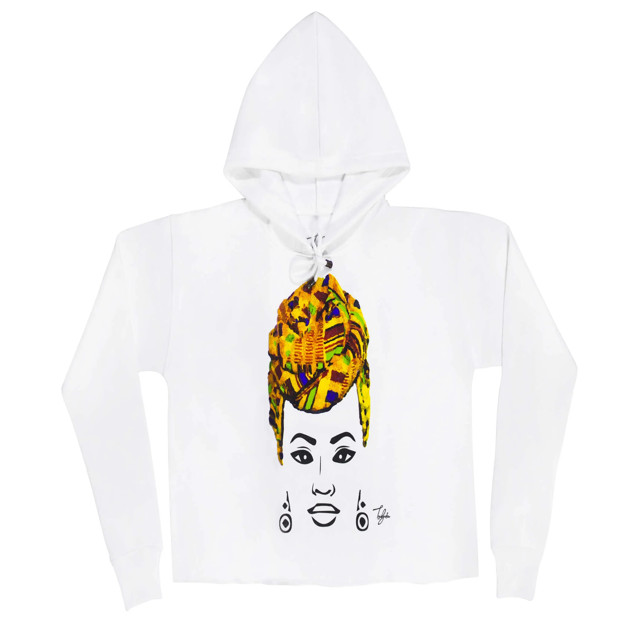 MISS AFRICA WITH TRADITIONAL WEDDING HEAD WRAP (LADIES CROPPED FRENCH TERRY HOODIE)