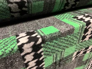 Montana - Wool mouflon flannel fabric, per metre - jumbo houndstooth patchwork design - green & black