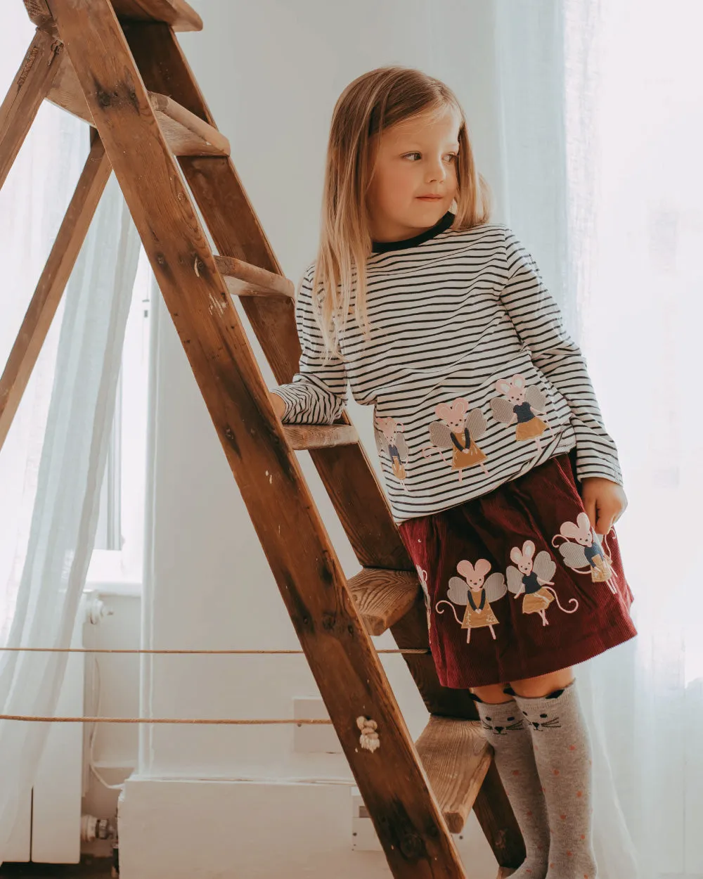 Multicoloured Stripe And Mice Print Top