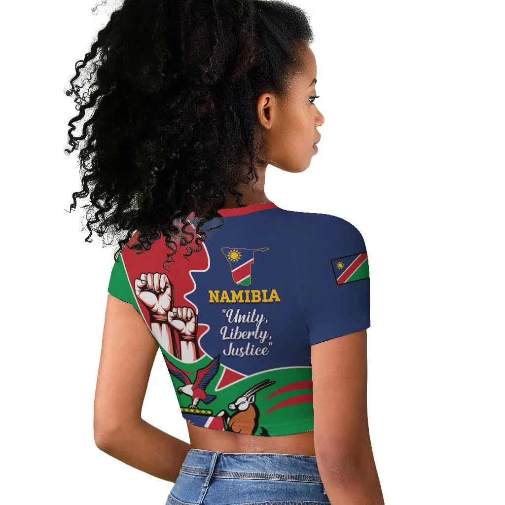 Namibia Independence Day Raglan Cropped T shirt Coat Of Arms Curve Style LT14