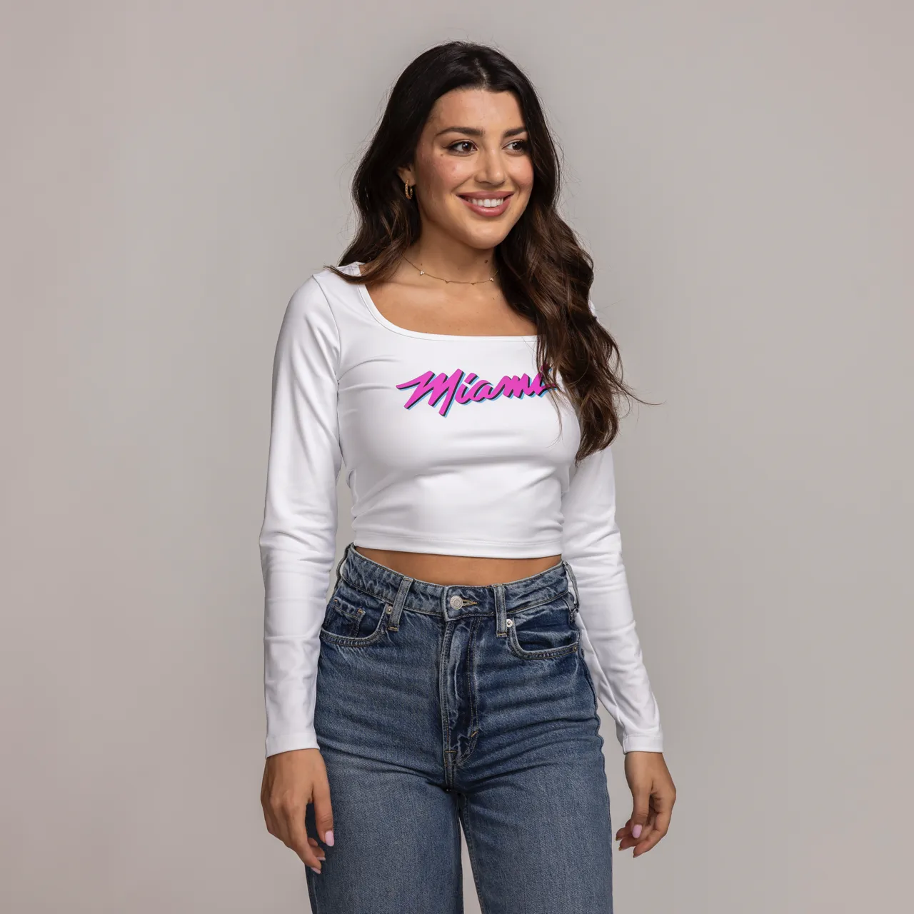 New Era Miami HEAT Original Vice Long Sleeve Cropped Tee