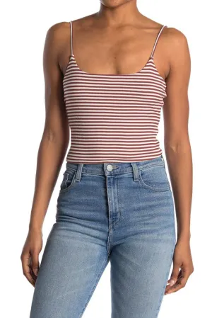 New Nordstrom BP. Striped Rib Knit Cropped Camisole In Beige Oatmeal Jamie Stripe, Sz S