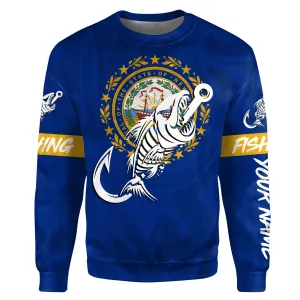 NH New Hampshire Fishing Flag Fish hook skull Custom name fishing jerseys | Sweatshirt - NPQ735