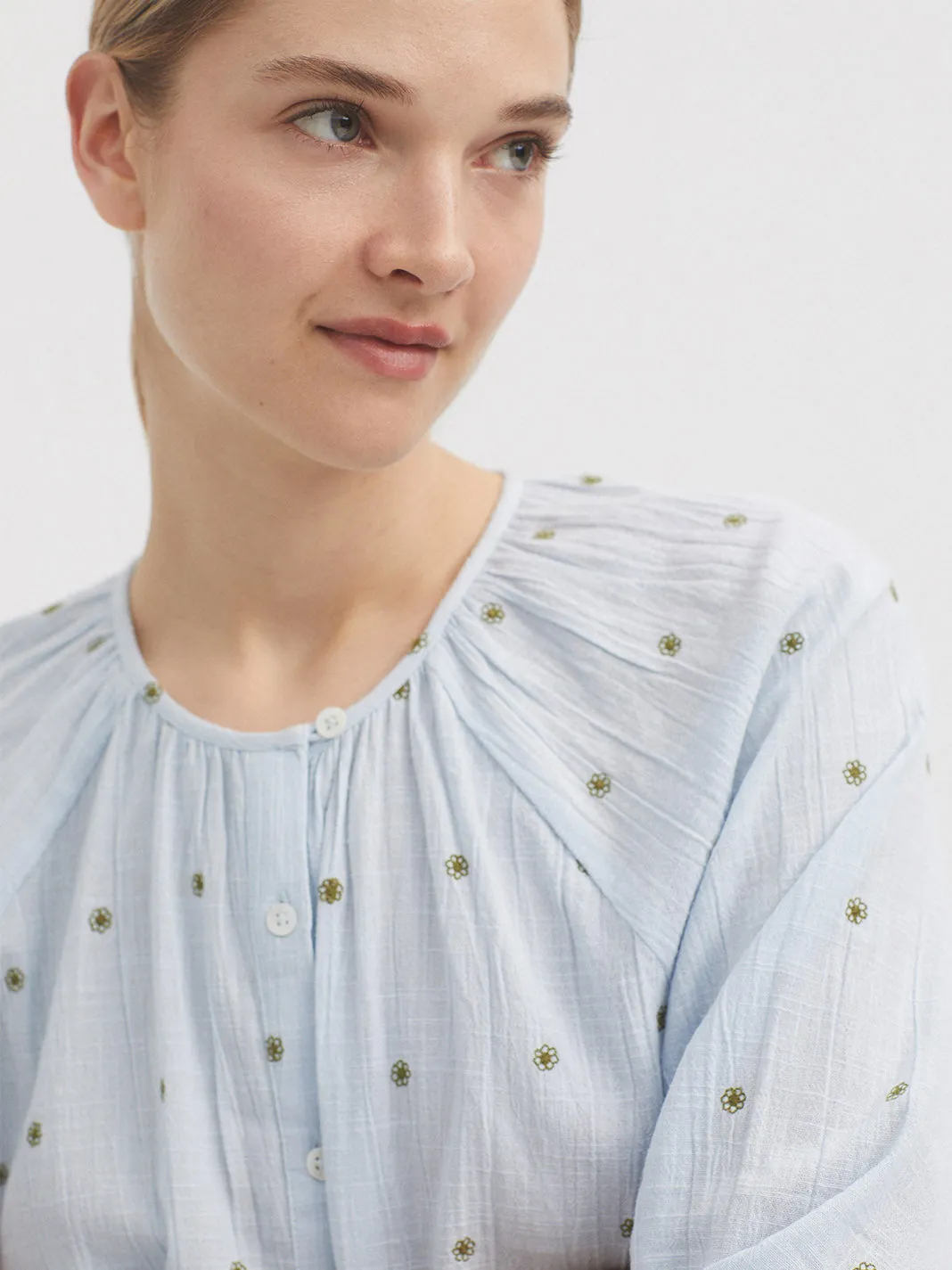 Nice Things Jacquard Cotton Shirt - Extralight Blue