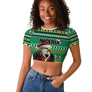 Nigeria Christmas Raglan Cropped T shirt Eagle Santa - African Pattern LT01
