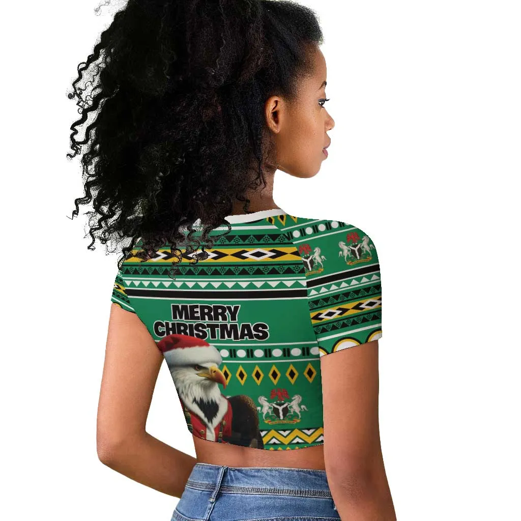 Nigeria Christmas Raglan Cropped T shirt Eagle Santa - African Pattern LT01