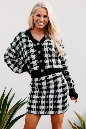 No Doubts Plaid Button-Down Crop Cardigan (Black)