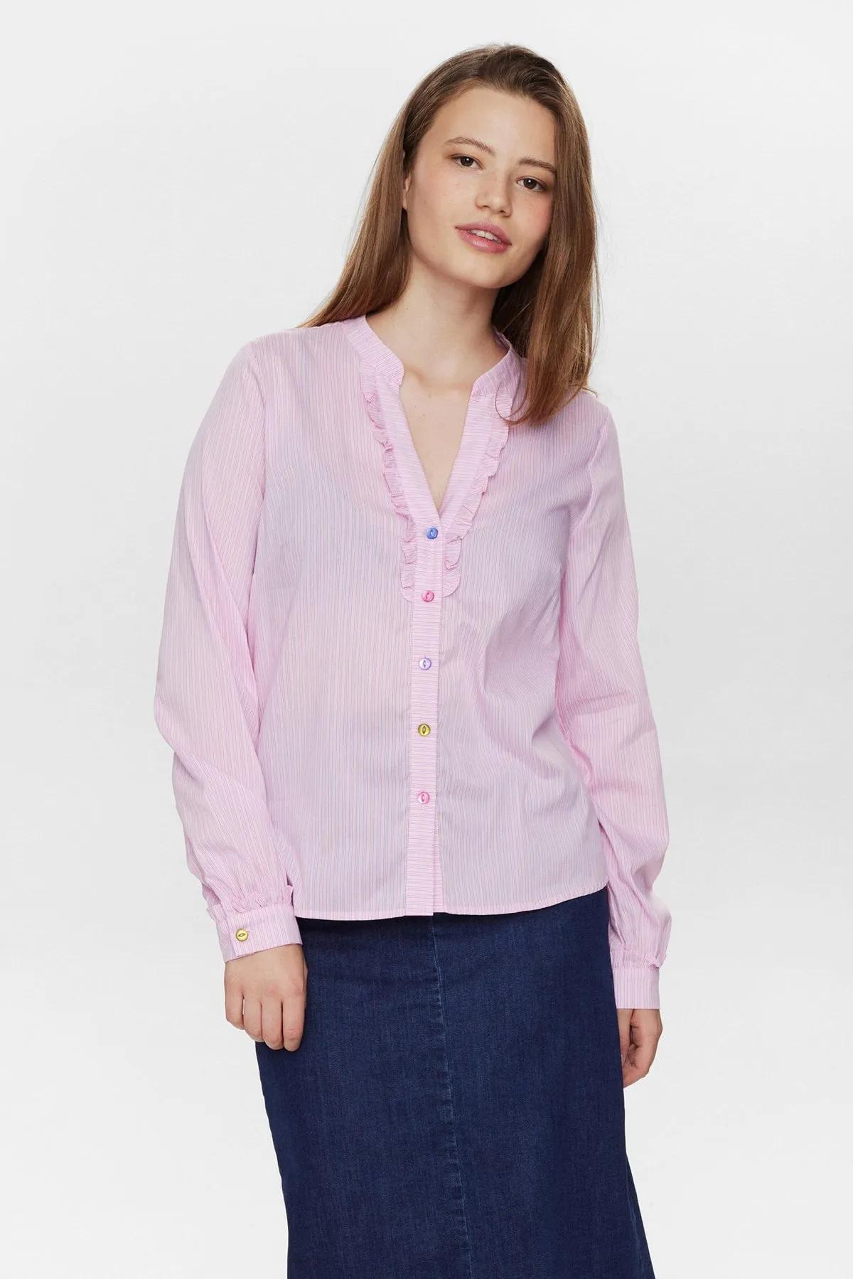 Numph Nufarrah Pinstripe Ruffle Shirt