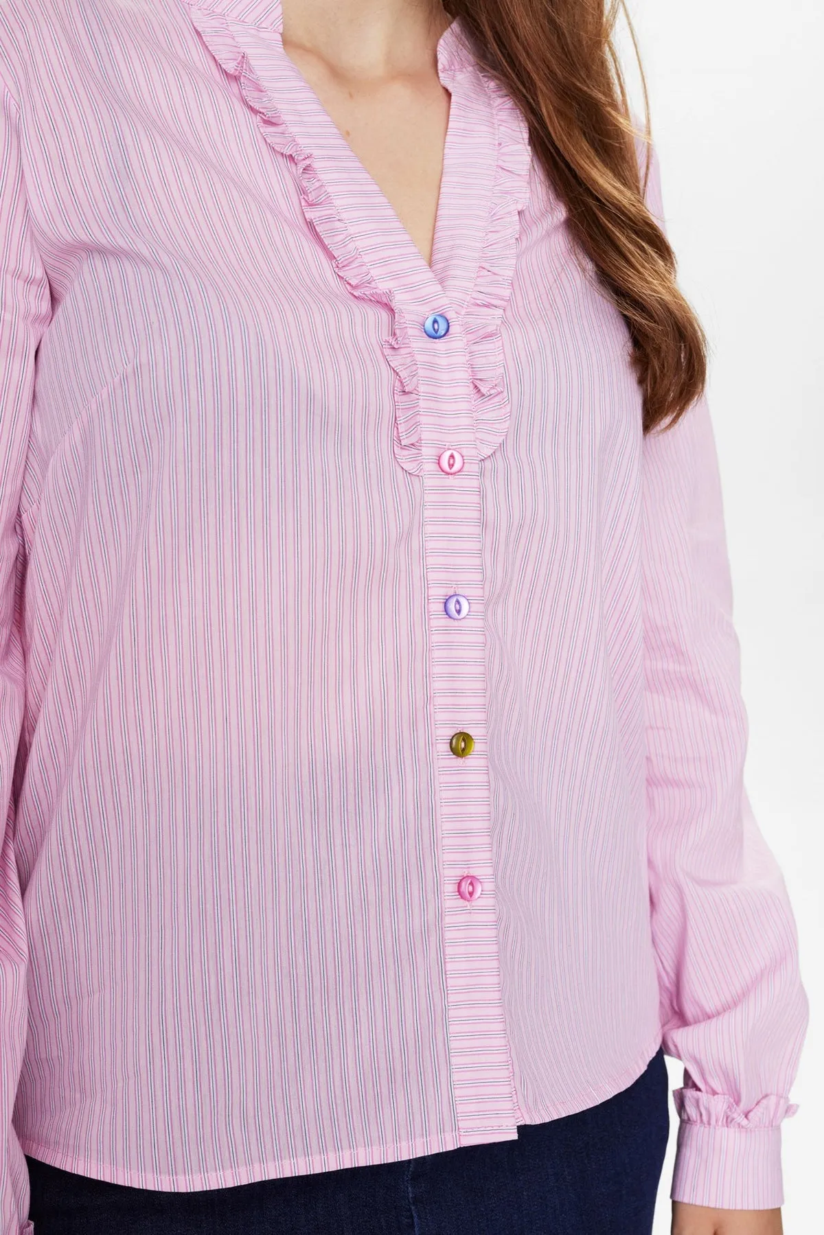 Numph Nufarrah Pinstripe Ruffle Shirt