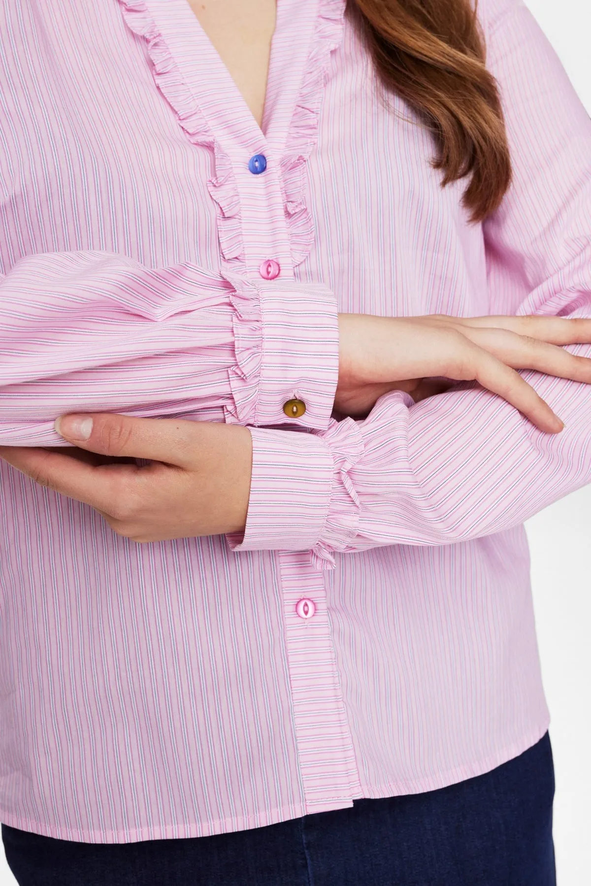 Numph Nufarrah Pinstripe Ruffle Shirt