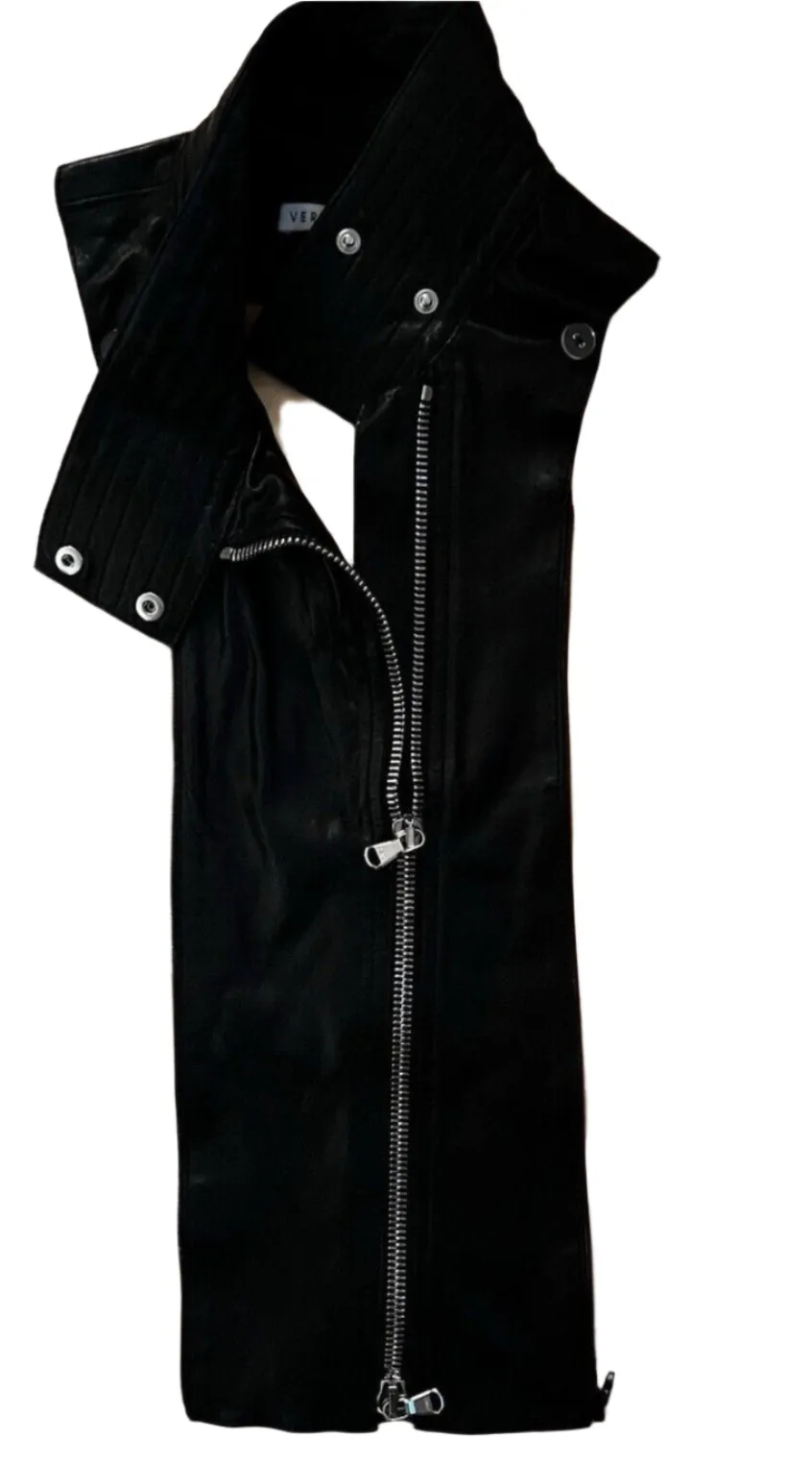 NWOT Veronica Beard Women's Black Leather Dickie with Silver Zipper - One Size
