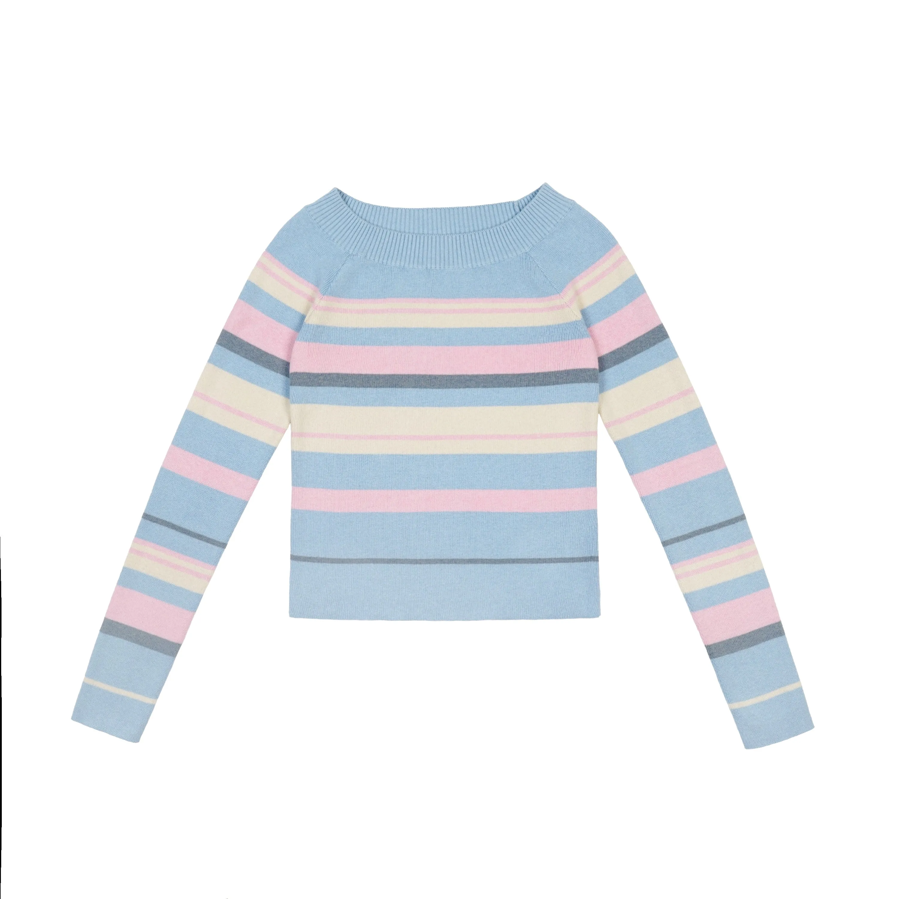Oblique Shoulder Striped Knit Sweater
