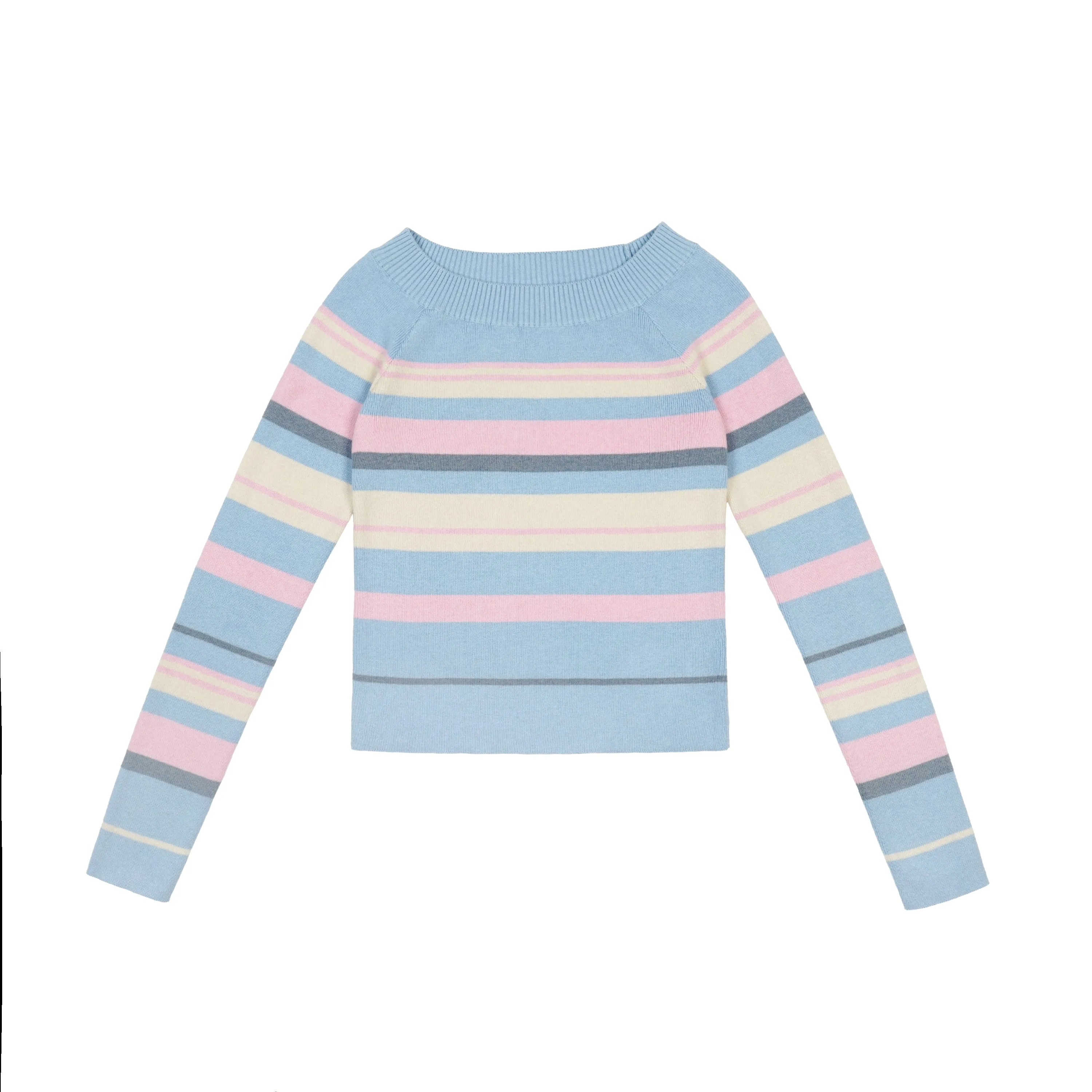 Oblique Shoulder Striped Knit Sweater