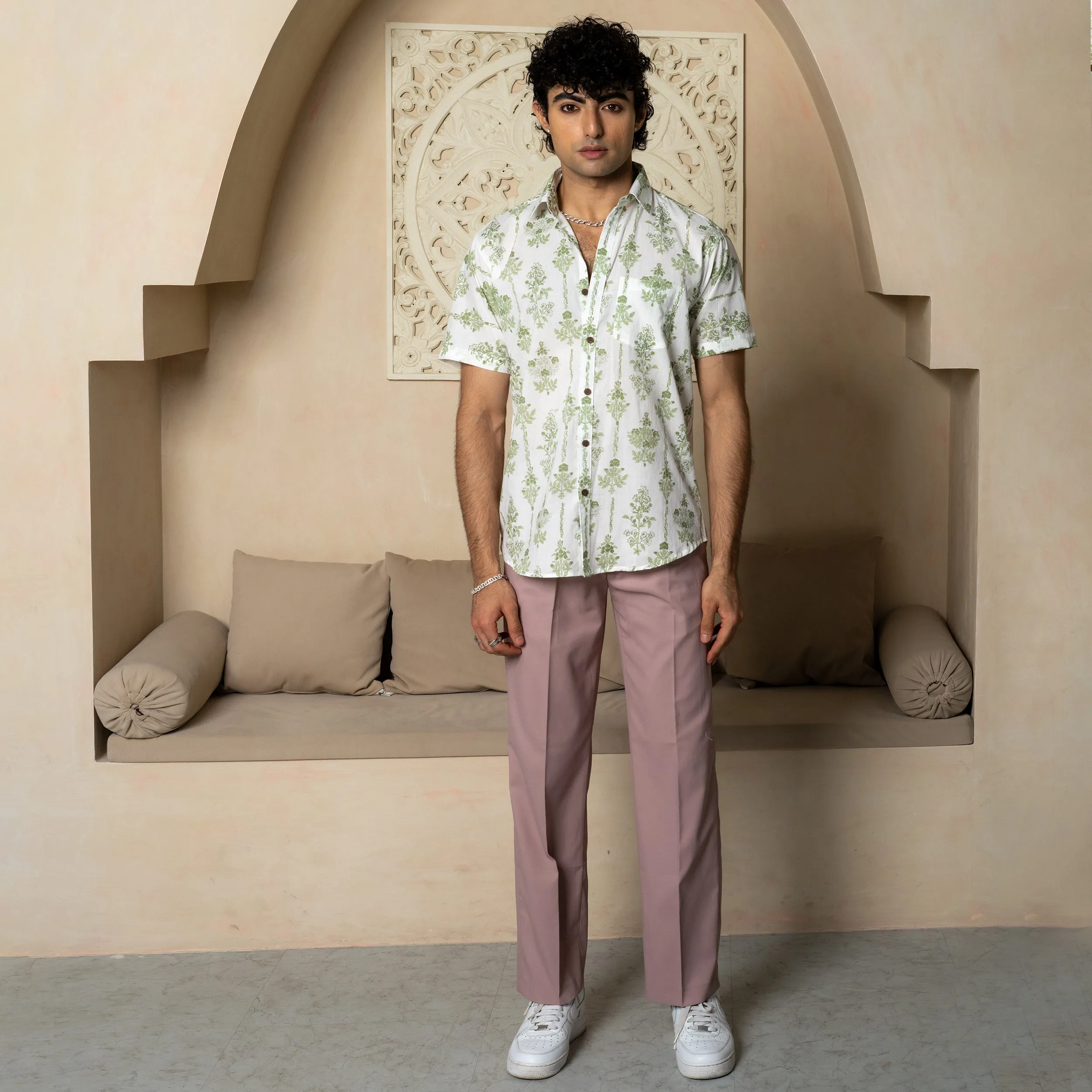 Off White Floral Half Sleeve Printed shirt