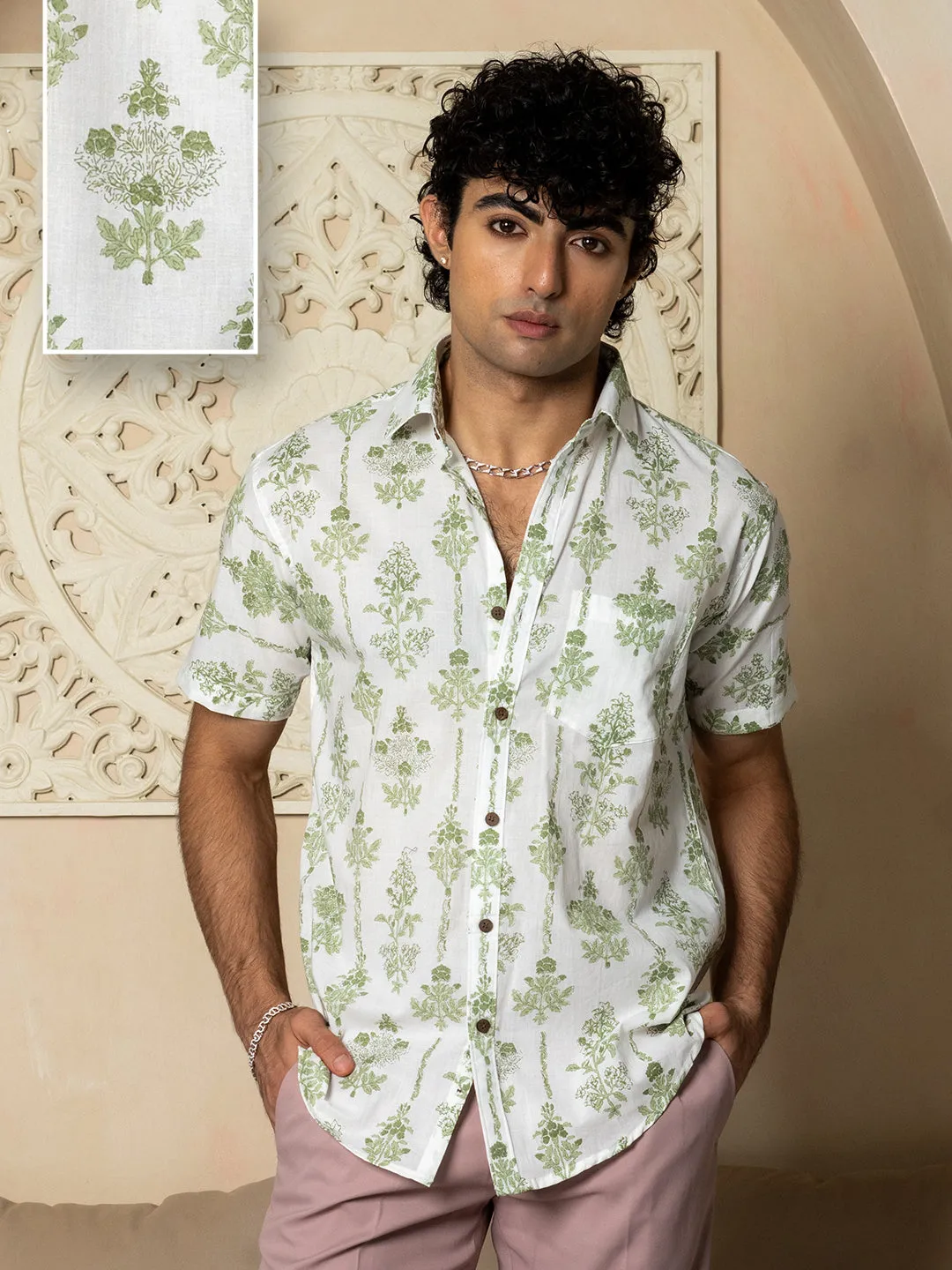 Off White Floral Half Sleeve Printed shirt