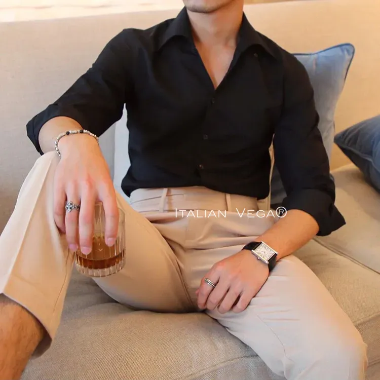 Old Money Black Shirt with White Signature Buttoned Gurkha Pant by ITALIAN VEGA®