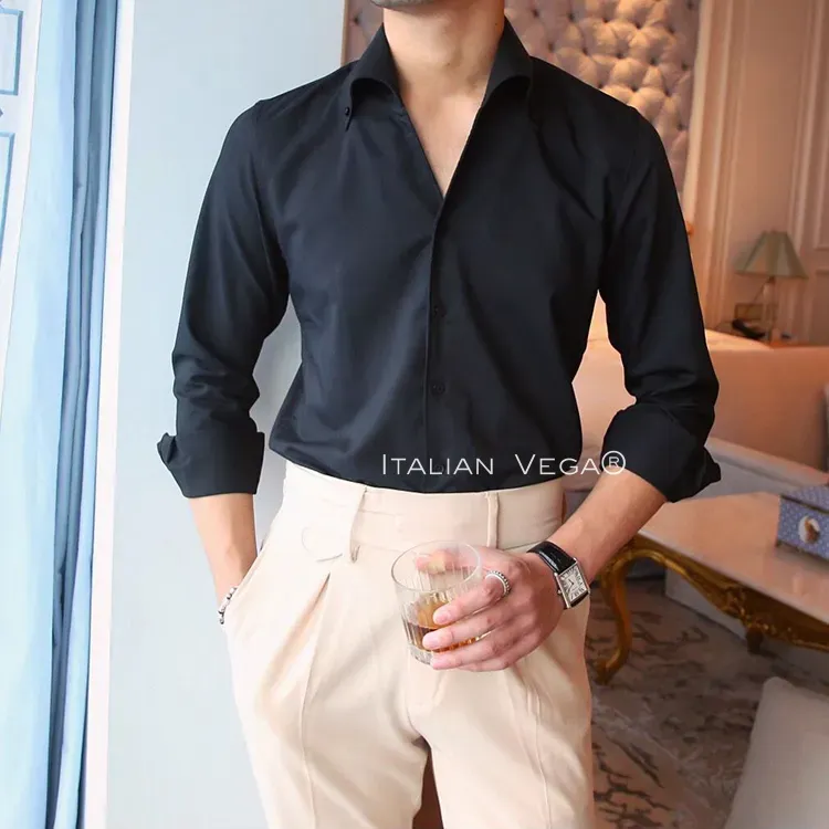 Old Money Black Shirt with White Signature Buttoned Gurkha Pant by ITALIAN VEGA®