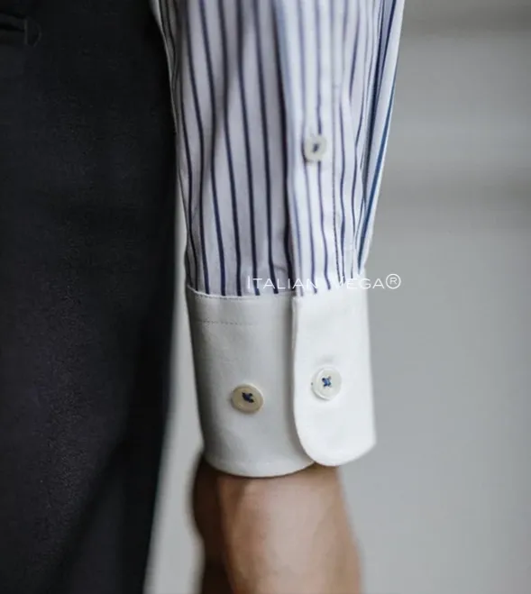 Old Money Classic Stripe Shirt with Dark Blue Denim Signature Buttoned Gurkha Pant by ITALIAN VEGA®