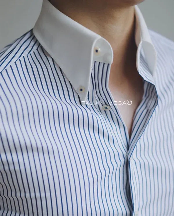 Old Money Classic Stripe Shirt with Dark Blue Denim Signature Buttoned Gurkha Pant by ITALIAN VEGA®
