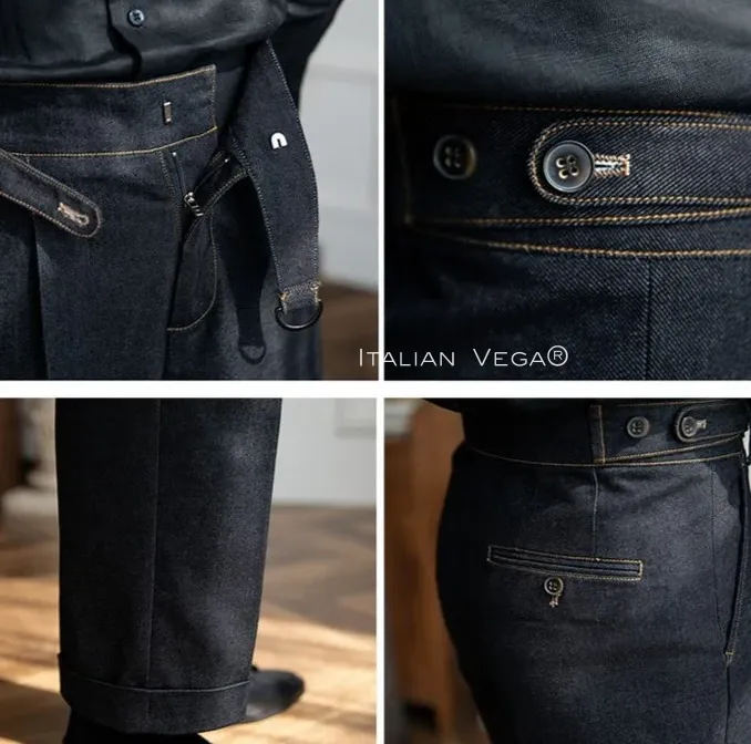 Old Money Crepe Stripe Shirt with Space Blue Veteran Denim Gurkha Pant by ITALIAN VEGA®
