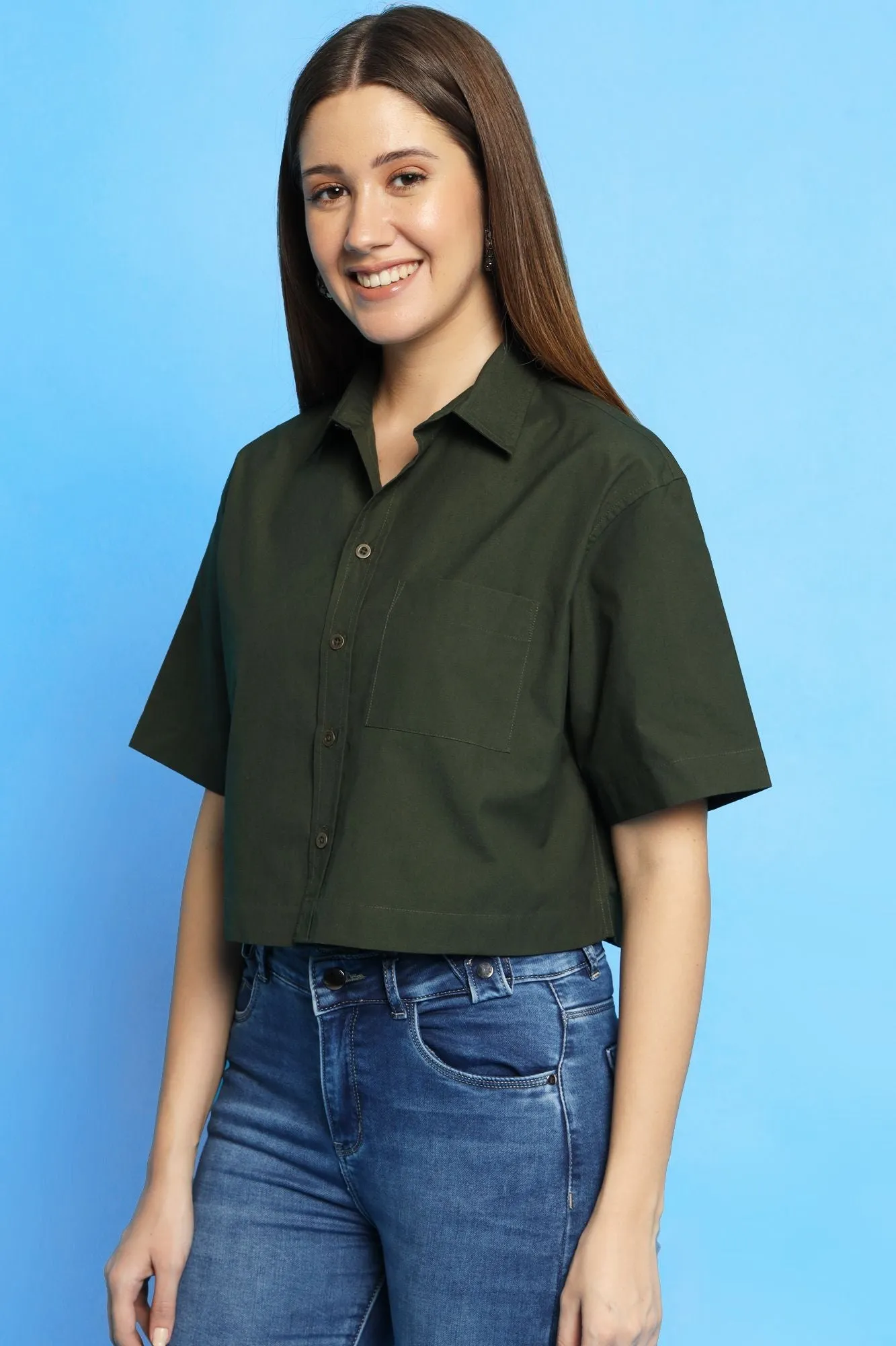 Olive Green Cropped Shirt