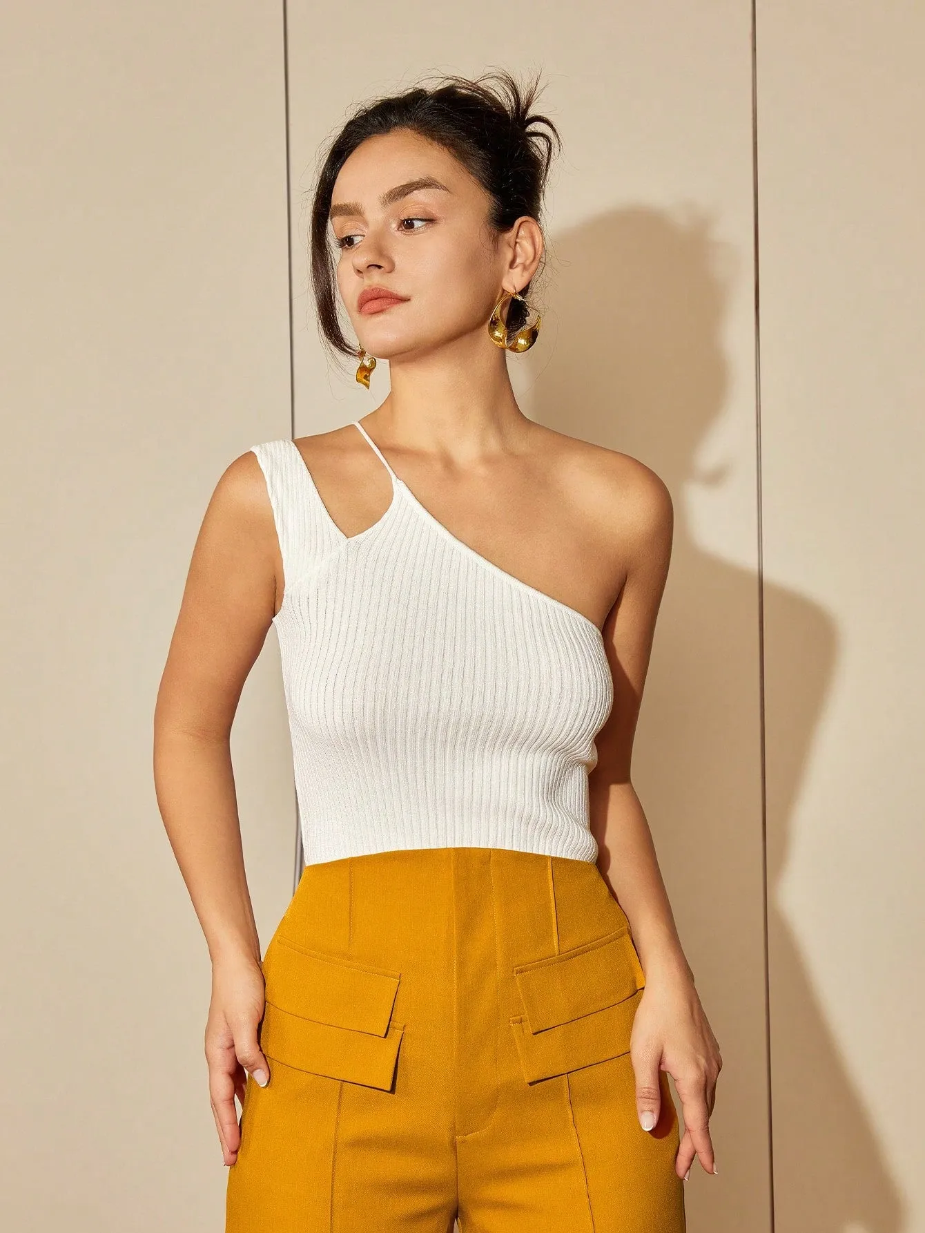 One Shoulder Cutout Knit Top