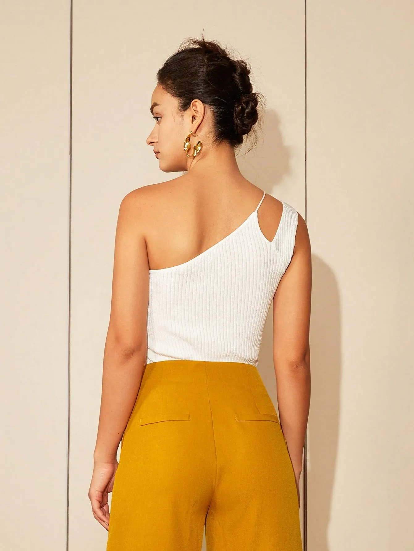 One Shoulder Cutout Knit Top
