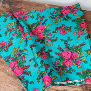 Oriental deluxe printed acrylic serge fabric with rose bouquet, tribal-ethnic fabric for DIY fashion projects, per running meter
